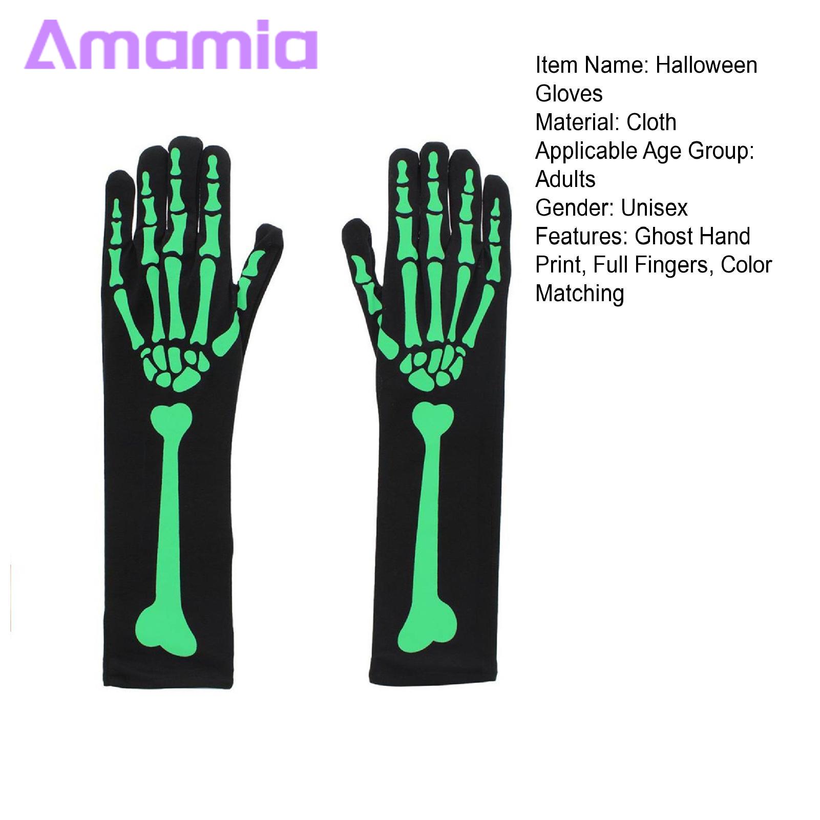 Glow in Dark Skeleton Gloves Glow in the Dark Skeleton Gloves for Halloween Cosplay Terrifying Unisex Skull Hand Print Design One Size Fits All Spooky Skeleton Hand Gloves. 