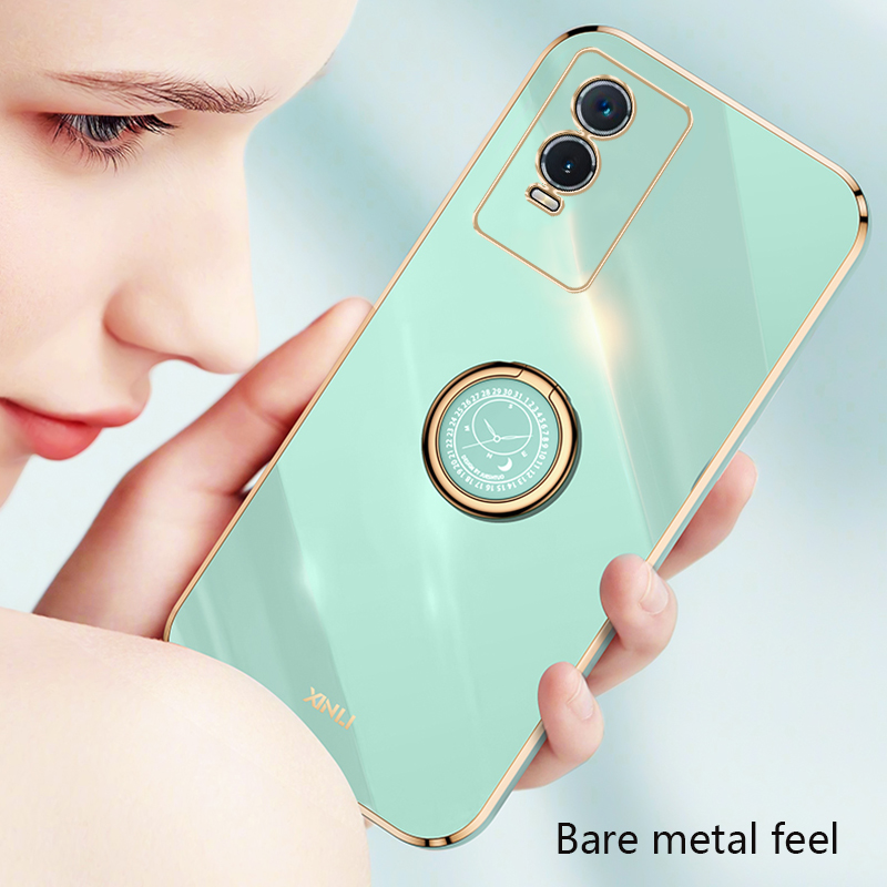 Tokifu For VIVO Y76 5G Case Luxury 6D Plating Soft Back Cover Silicone Phone Cases With Stand. 