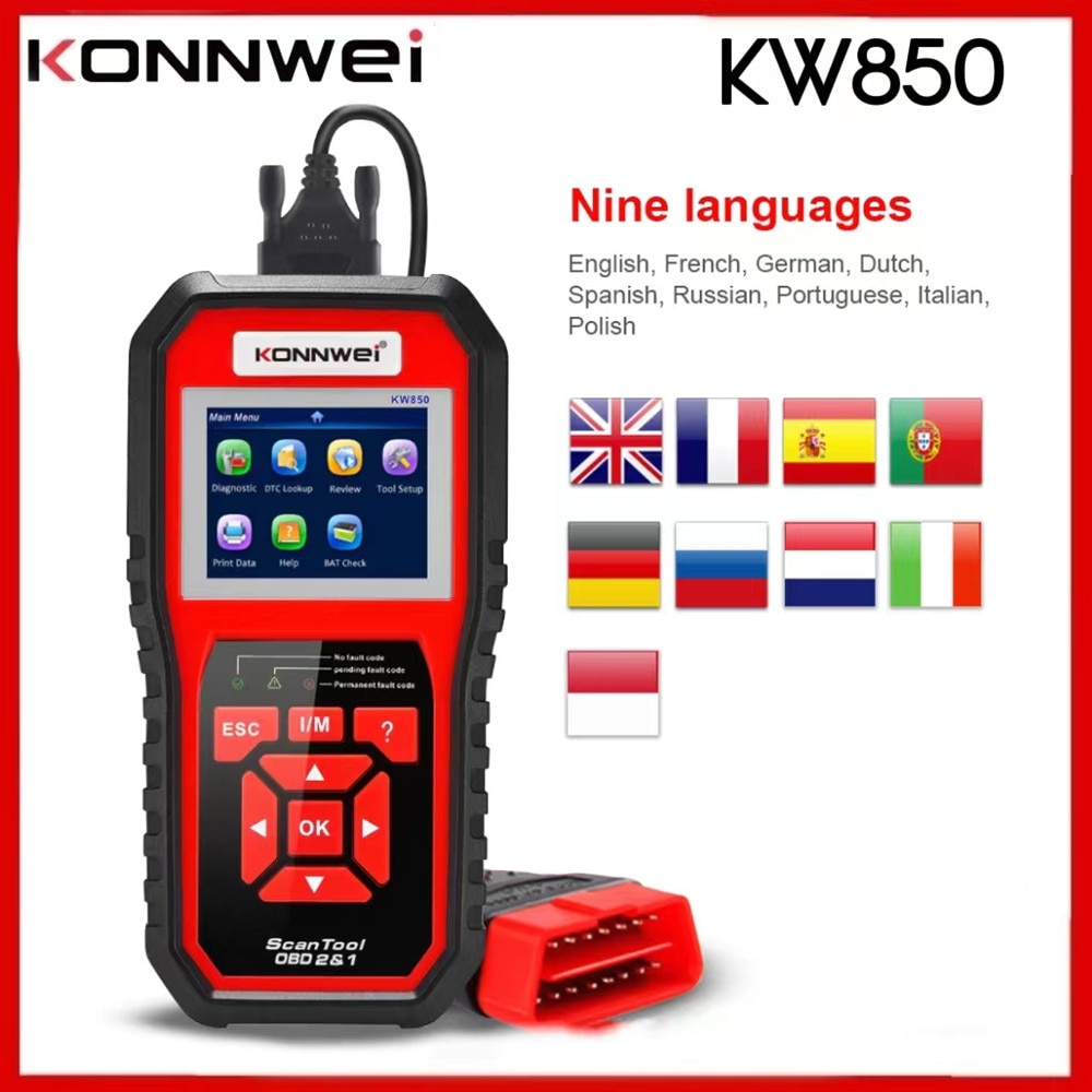 KONNWEI KW850 Car Diagnostic Scanner Tool OBD 2 Automatic Scanner Check Ene OBDII Code Reader Suprt 9 Different Languages. 