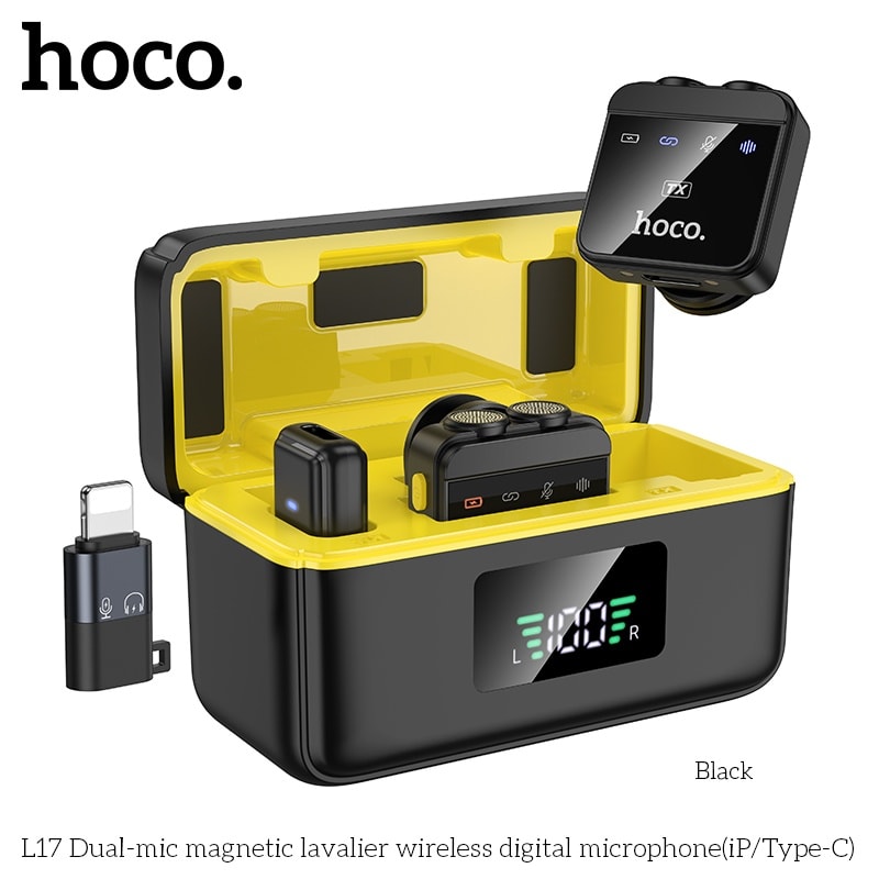 Hoco L17 wireless digital microphone dual magnetic lapel microphone (iP/Type-C). 
