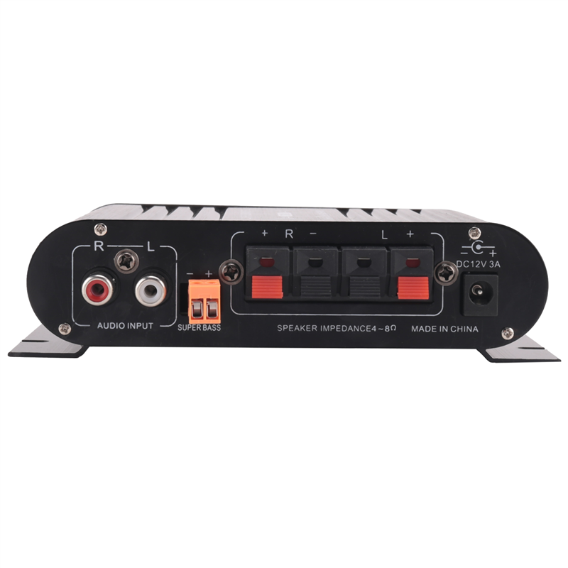 ST-838 HIFI Amplifier 2.1 Channel Car MP3 Mini Amp AUX Input High and Low Bass Adjustment Super Bass 20Wx2+40W Amplifier Easy Install Easy to Use. 