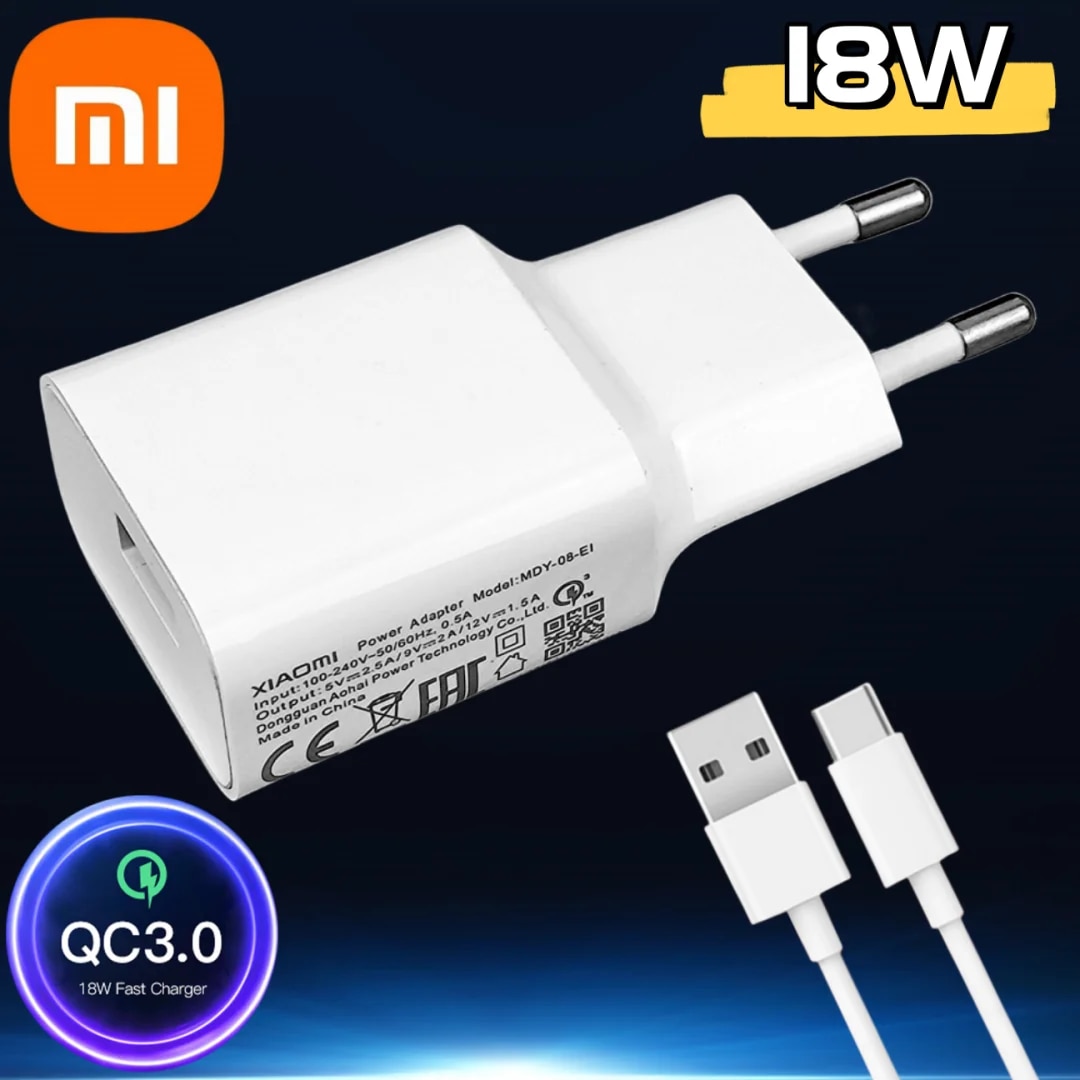 Redmi Note 8 Pro Charger XiaoMi Original 18W QC 3.0 Charging Wall Adapter For Mi 8 6 9 SE RedMi 10C 9T 9 Poco M3 C40 Usb Type C