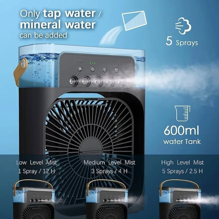Portable Fan Air Conditioners USB Electric Fan LED Night Light Water Mist Fun 3 In 1 Air Cooler For Home. 