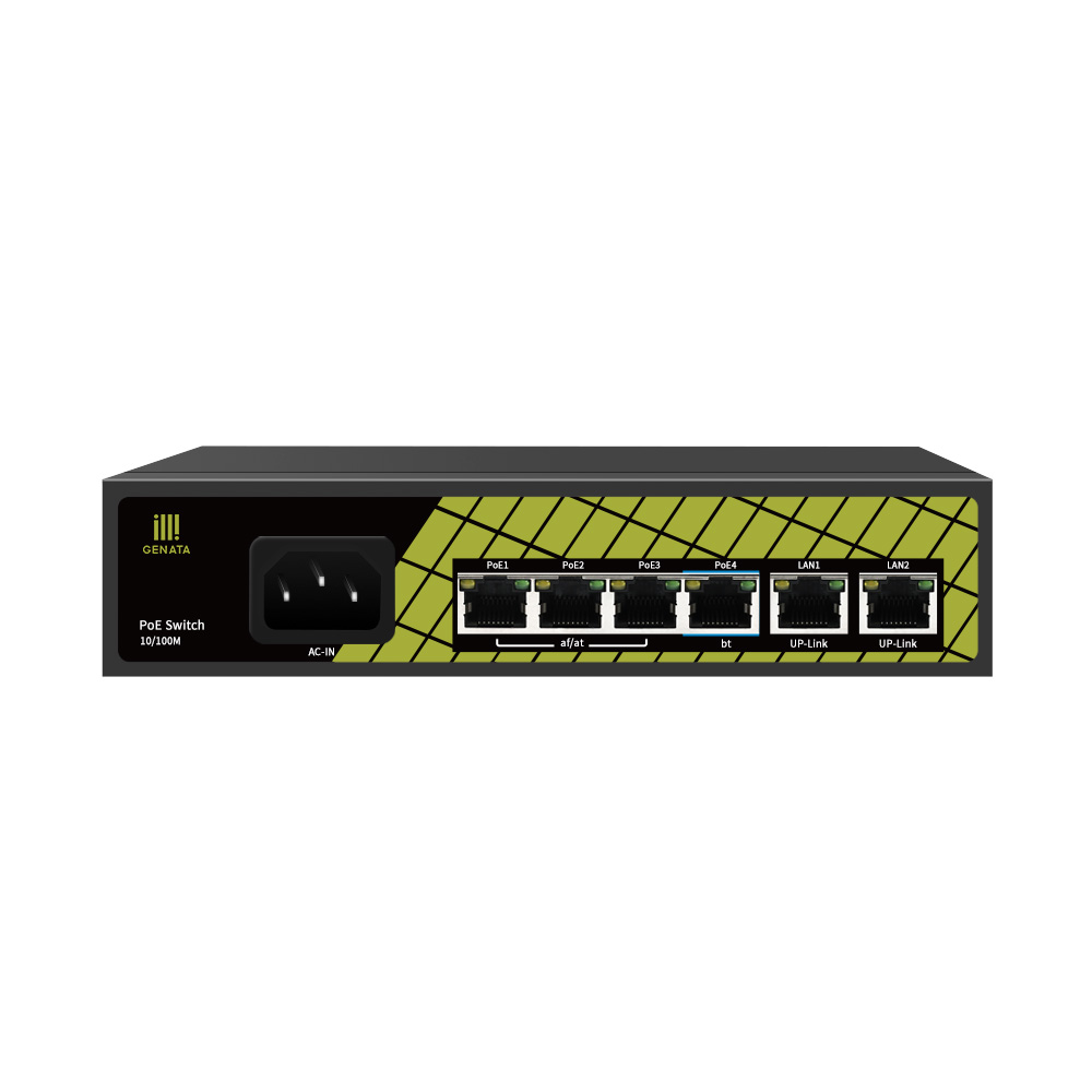 Geneta 6 port PoE Switch, 4FE+2FE Uplink ,Auto Adaption 250mc