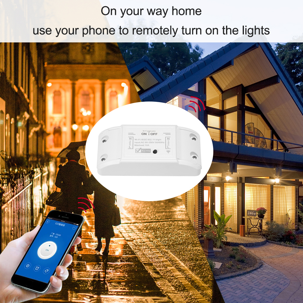 Tuya WiFi Smart Switch 10A/2200W Wireless Remote Switch Timer APP Control Smart Home -White. 