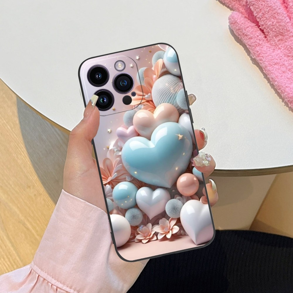 3D Balloon Mobile Cell Phone Case for iPhone 15 14 13 12 11 X XR XS 8 7 Pro Max Plus Mini Black Soft Phone Cover Funda. 