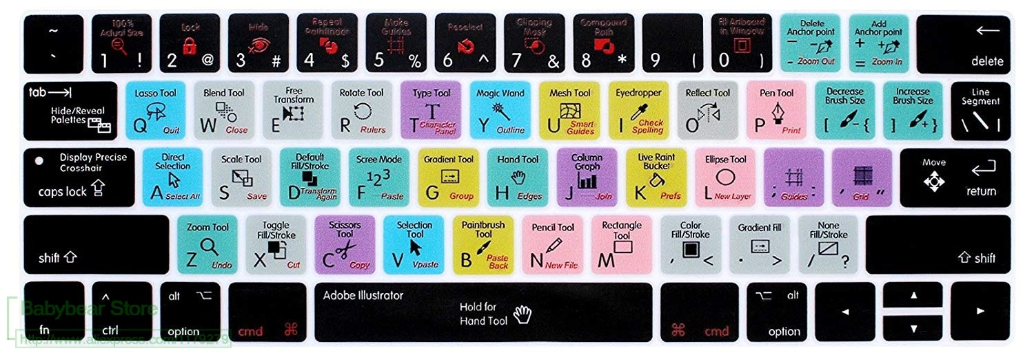 【happy one】Adobe Illustrator AI Hotkey Shortcut Silicone Keyboard Cover Keypad SKin for Macbook Pro 13" 15" est Touch. 