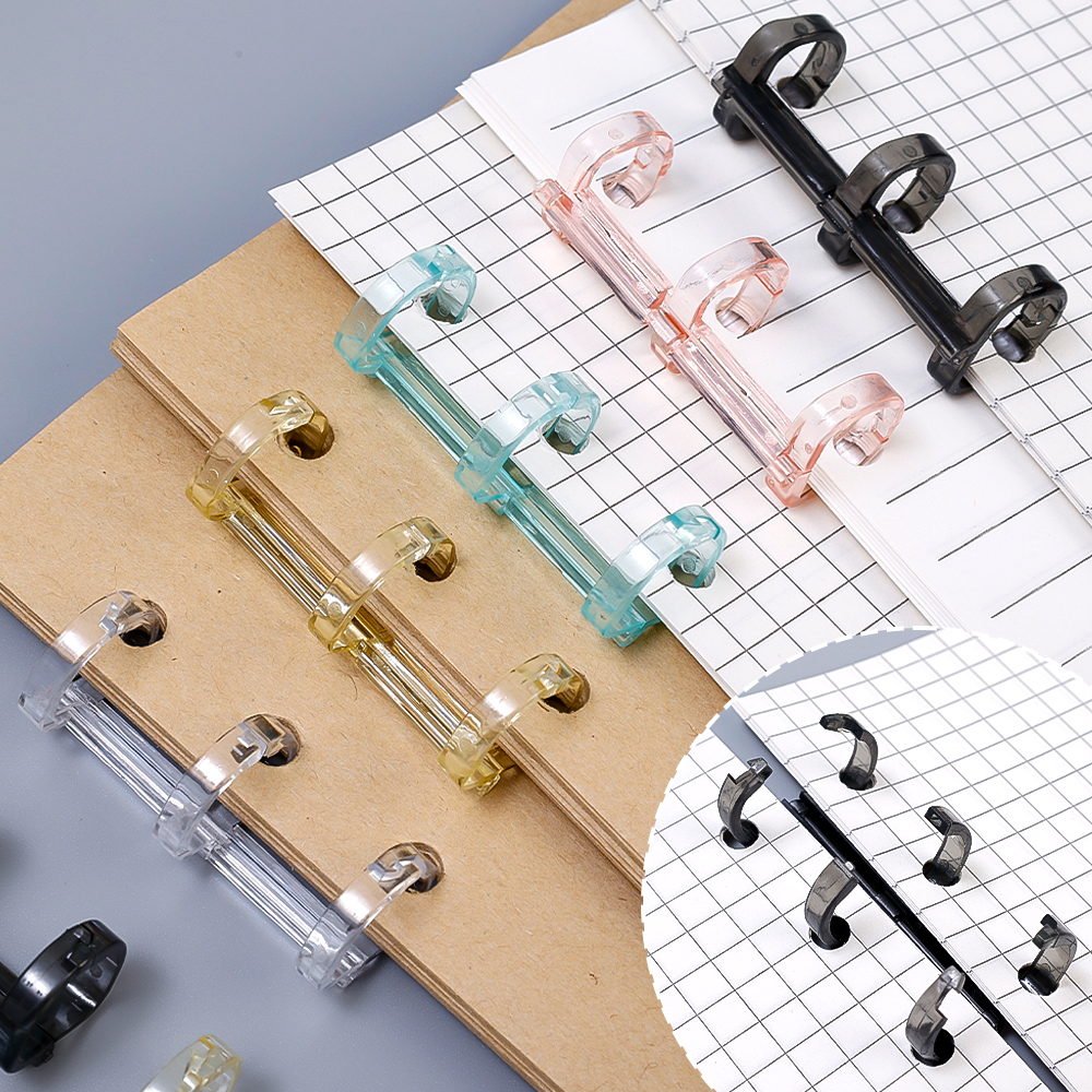 1/5Pcs Stationery Binder Clip Office Supplies Ring Binder Loose-leaf File Folder Accessory Notepad 3 Holes Refillable Metal Notebook Binding Hoops Multicolor. 