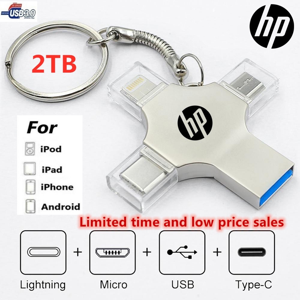 【100%Original+FREE Shipping+Ready Stock+COD】HP 2TB 4-in-1 flash drive USB 3.0 Memory Stick OTG Pendrive Fast Speed Type-C For i/O/S/Tablet/Android/Smartphone/PC