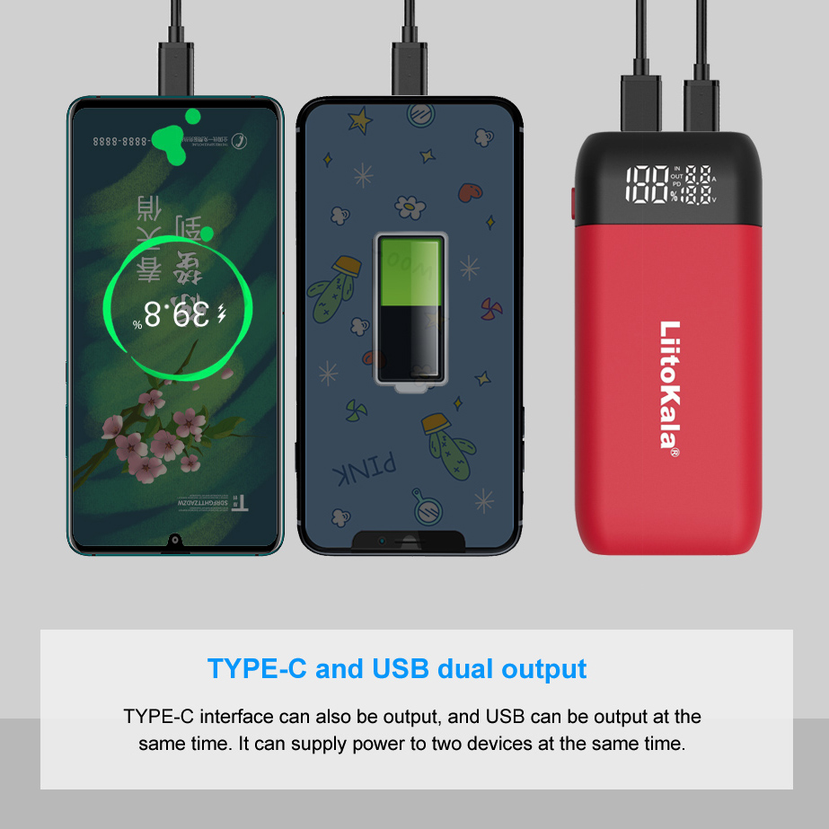 Original LiitoKala Lii-MP2 Power Bank QC3.0 input Suitable For 18650 21700 LCD Rechargeable Battery Charger. 