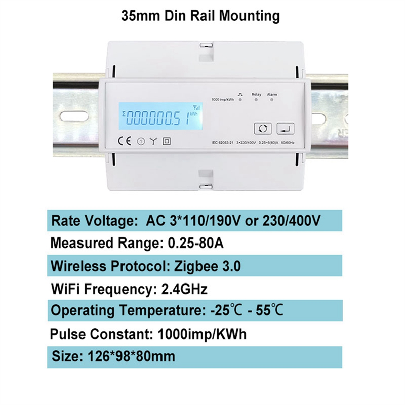 WiFi 3 Phase Bi Direction Energy Meter WiFi Energy Meter KWh Power Monitor Wattmeter Tuya App Remote Switch on OFF 3X110/190V 230/400VAC. 