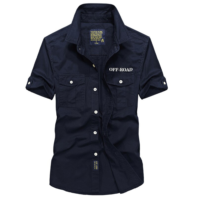 Summer Short Sleeve Cargo Shirt Men's Military Denim Shirts Casual