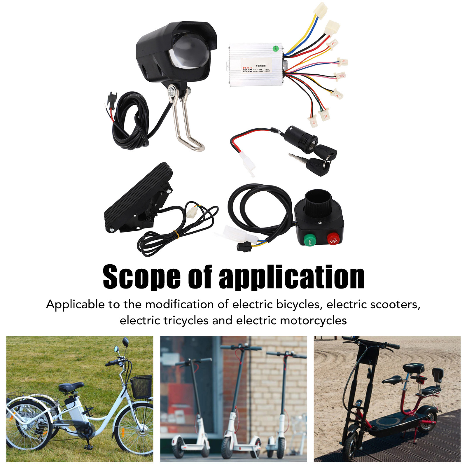 Electric Tricycles Brushed Controller, Stall Protection Electric Lock Switch Electric Bike Foot Accelerator Controller Set for Modification. 