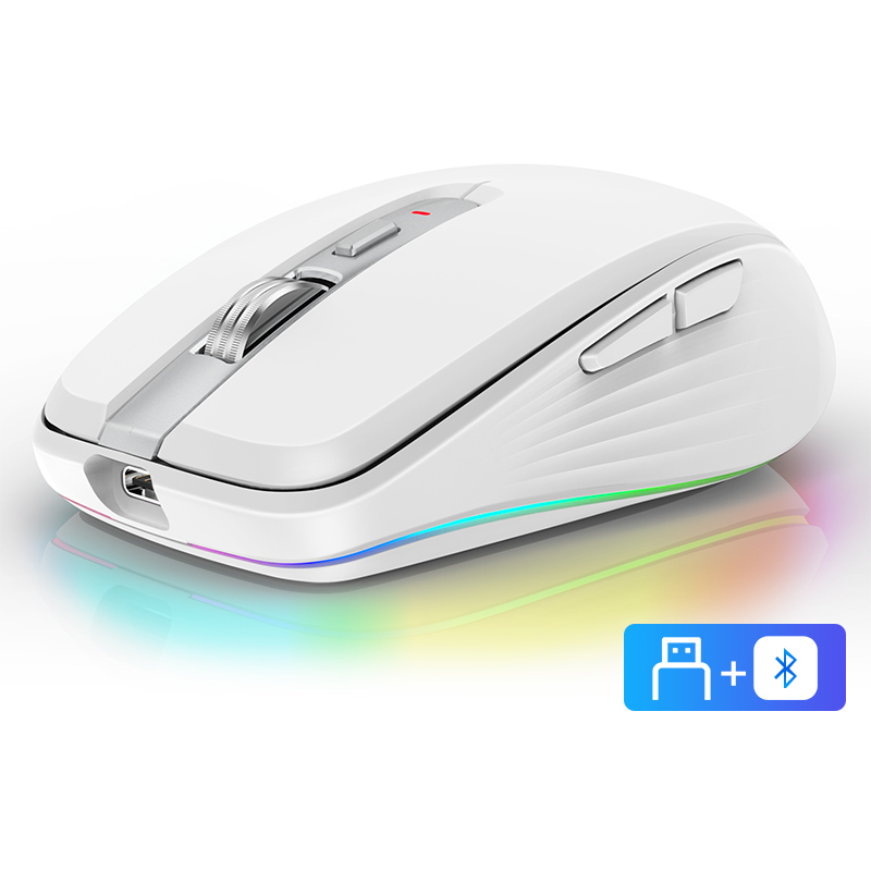 FMOUSE M303 Wireless Mouse Type-C Bluetooth 2.4G Rechargeable RGB Mouse with USB Receiver 4 Level DPI Adjustable Volume