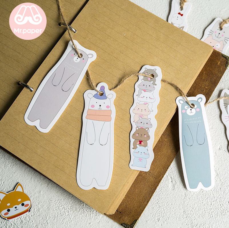 【VisioN Shop】Mr Paper 30pcs/box Animal Rabbit Kitty Polar Bear Irregular for Novelty Book Reading Page Paper Bookmarks. 