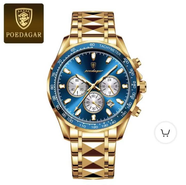 POEDAGAR 815 brand sports waterproof luminous date chronograph stainless steel quartz men's watch. 
