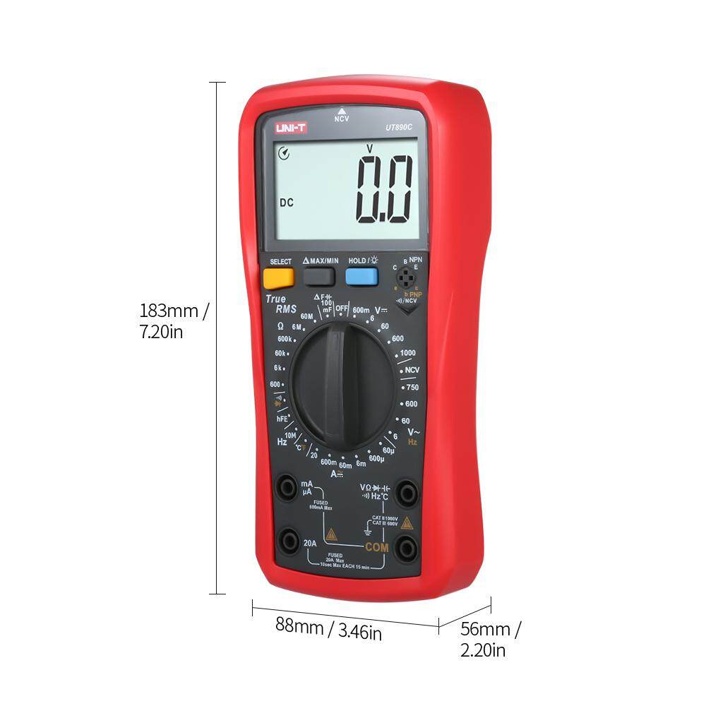 UNI-T UT890C Digital Multimeter True RMS Handheld Mini Universal Meter AC DC Voltmeter Ammeter High Accuracy Measure AC/DC Voltage Current Resistance Capacitance Frequency Temperature Diode Tester. 