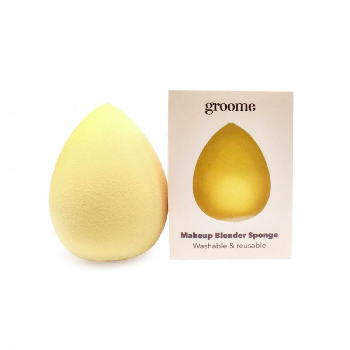 Groome Makeup Blender Sponge (Color: Yellow) seamless application flawless finish with buildable coverage hard-to-reach areas easy to clean. 