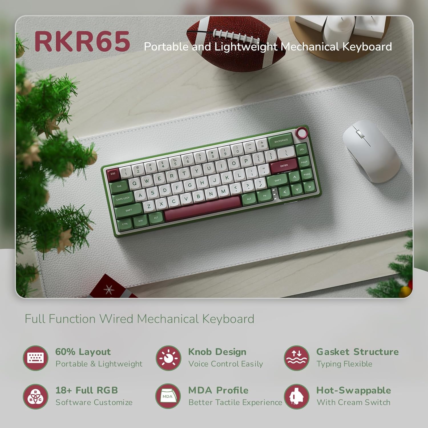 ROYAL KLUDGE RK R65 Gasket RGB Hot swappable Wired-knob Style Mechanical keyboard II plug and play with computer or xbox or console