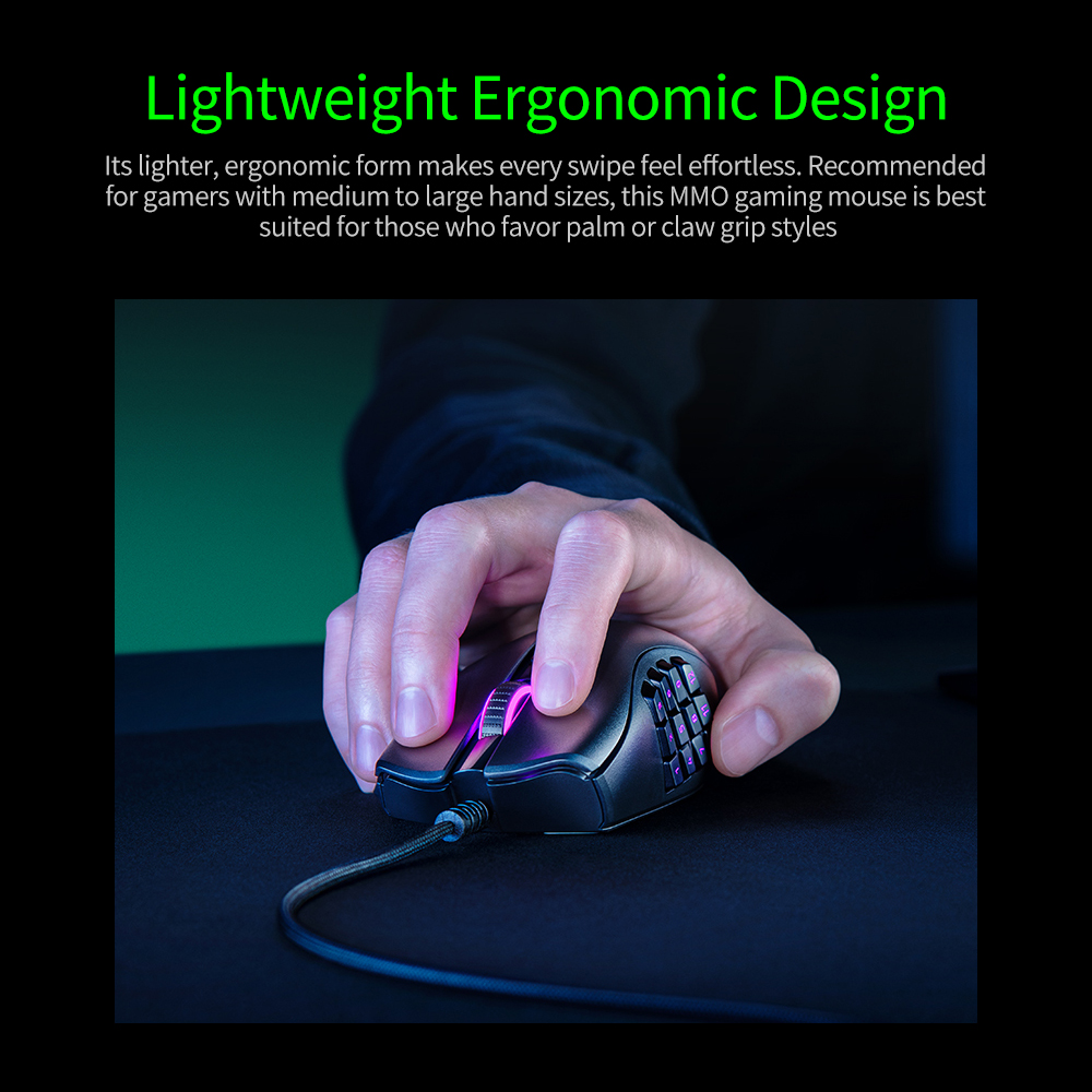 Razer Naga X MMO Wired RGB Gaming Mouse Lightweight Mouse with 2nd-gen Razer Optical Mouse Switch 16 Programmable Buttons. 