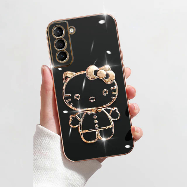 Plating Hello Kitty Phone Case for Samsung Galaxy S23 S22 Ultra S21 S20 FE S10 S9 S8 Note 20 9 8 Plus 10 Lite Mirror Rack Cover PCardiaCP. 