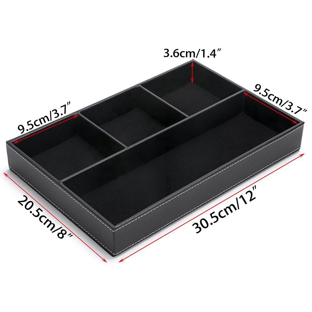 4 Slots Desk Drawer Organizer Pu Leather Drawer Storage Organizer