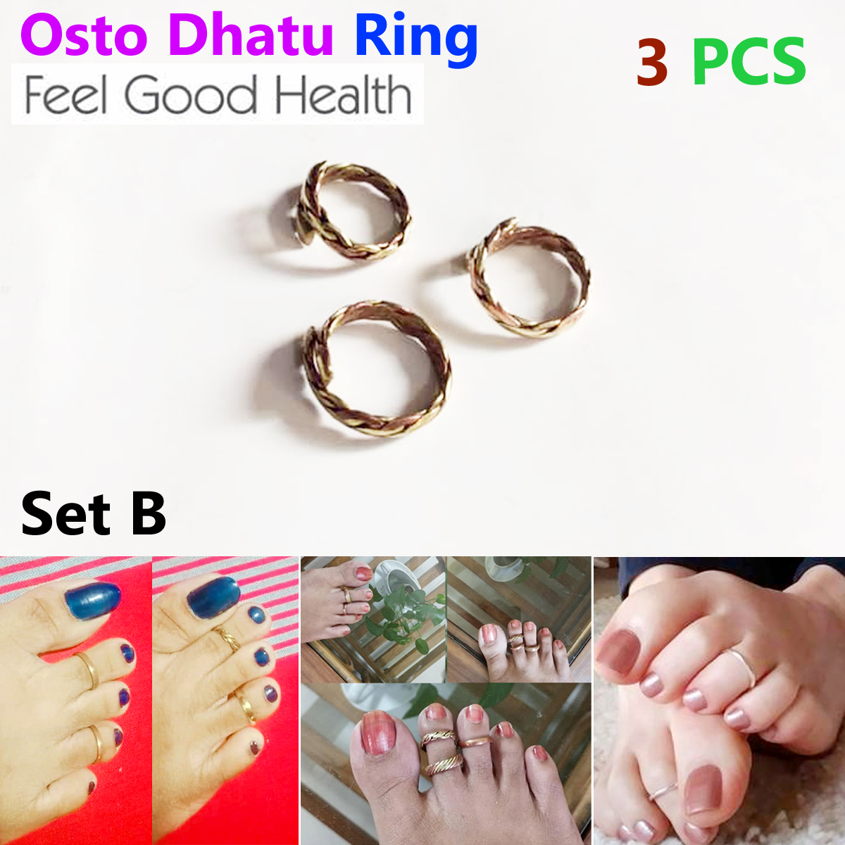 Upscale Need - Leg Finger Ring 3 PCS Set B Adjustable for Girls and Women Multicolor - Sensible - Must Have - Designed - Urban Vibes