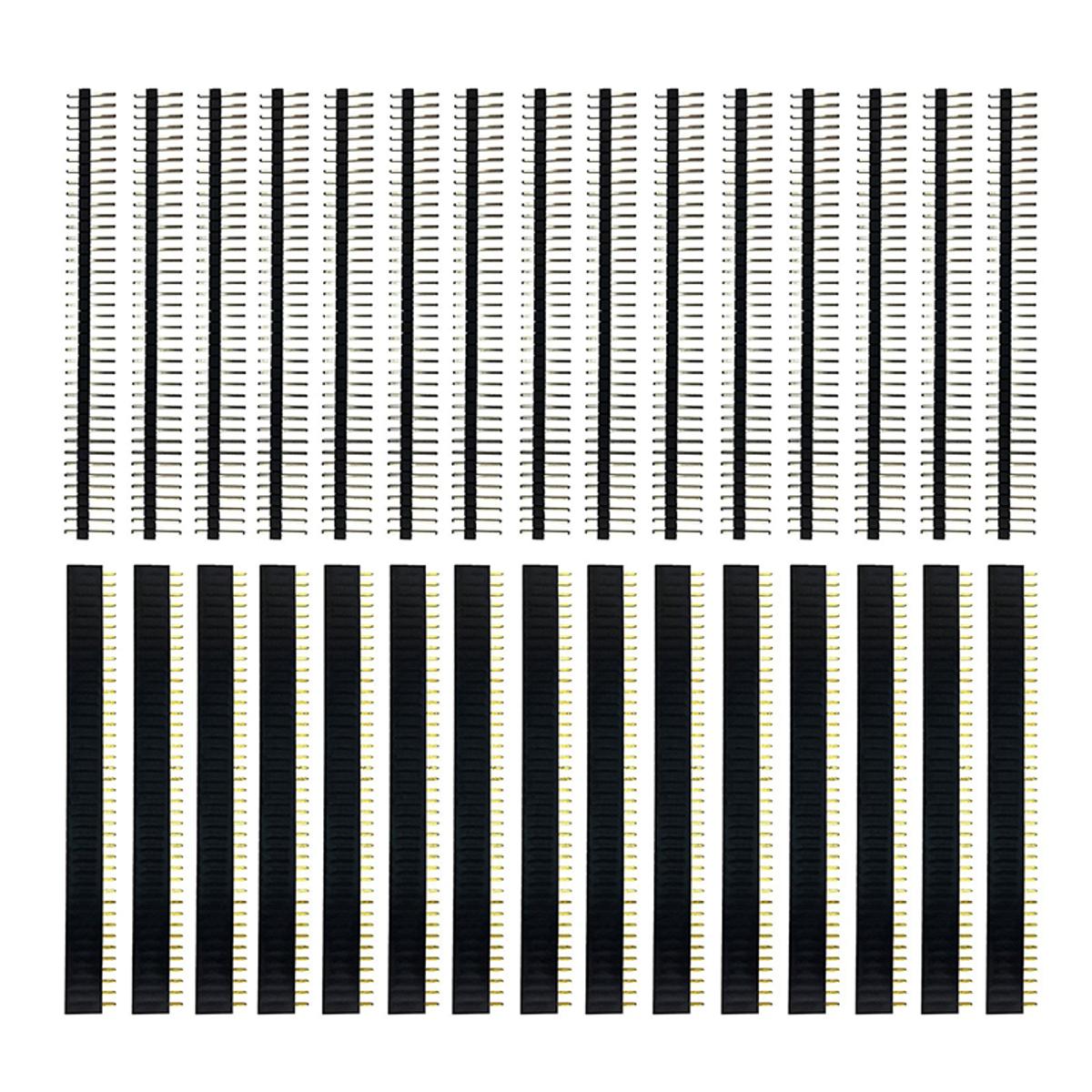 30 Pcs 40 Pin 2.54mm Male & Female Pin headers Plug connector for Arduino Prototype Shield -  Silver + black