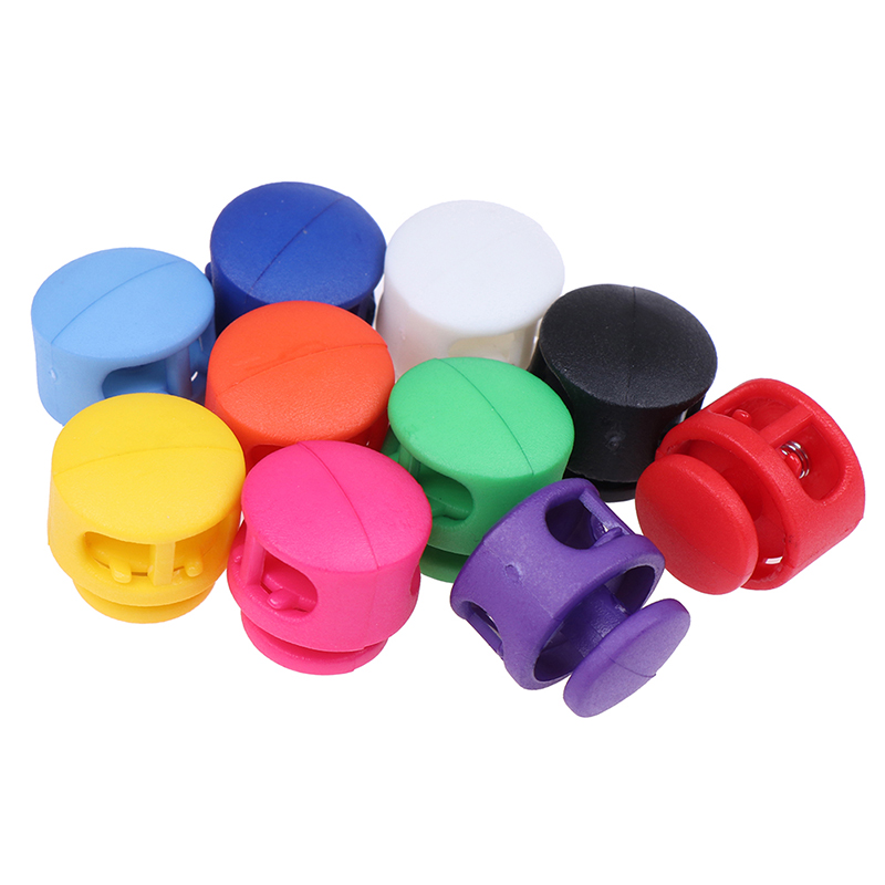 LINGS 10 pcs/lot 2 Hole Toggle Clip Stopper Shoelace Cord Buckles Bag Parts Accessories Multi Colors Plastic Paracord Cord Lock Clamp. 