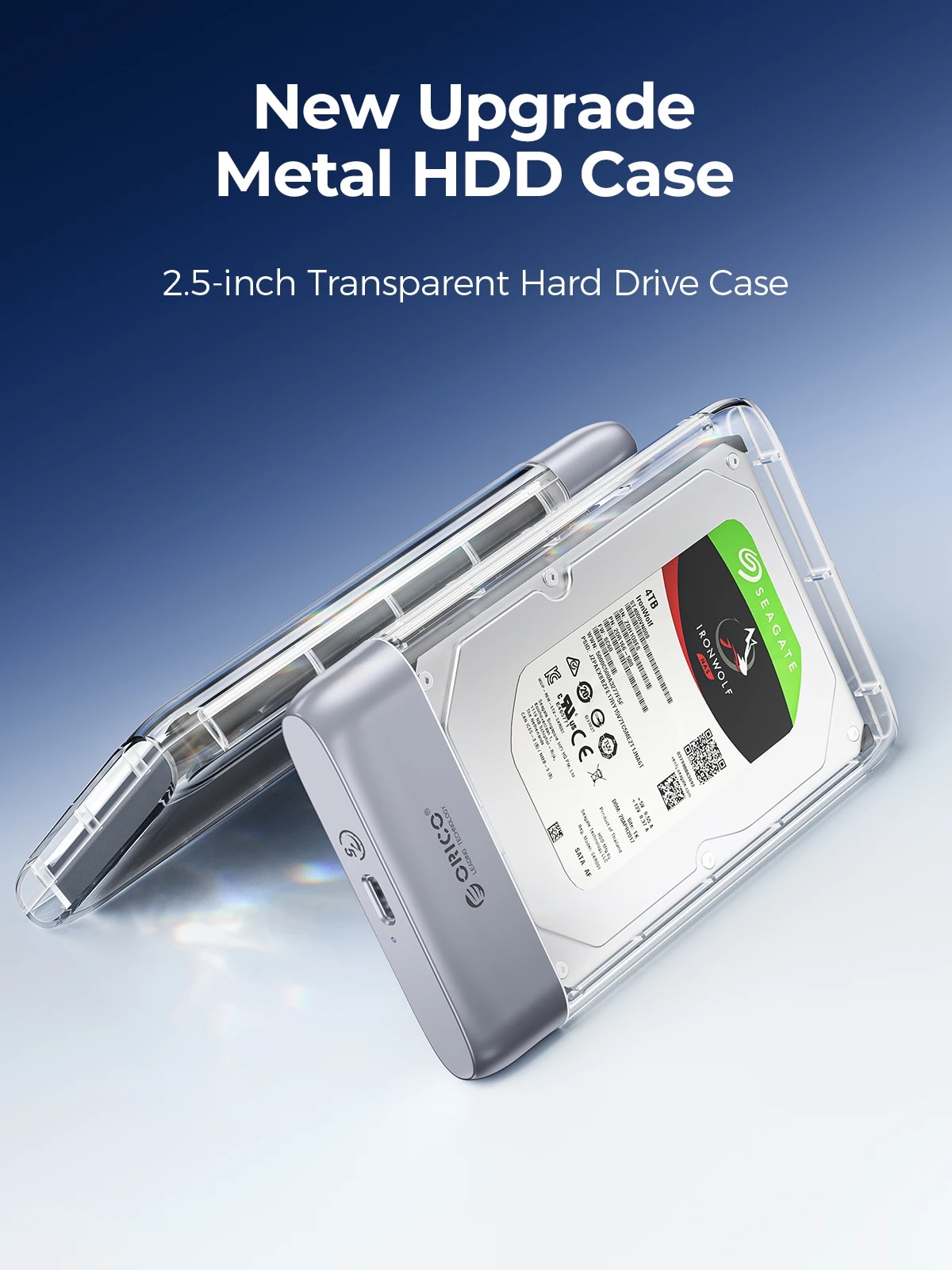 ORICO 2.5 inch Transparent Type-C Hard Drive Enclosure USB3.0 5Gbps Metal HDD Case Support Auto Sleep for PC Laptop Notebook. 