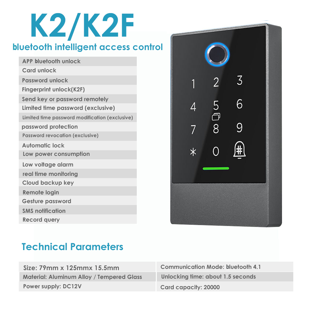 K2 / K2F Access Control RFID Card Reader 13.56Mhz Fingerprint Keypad Door Lock TTLOCK App Bluetooth Smart Lock IP68 Waterproof