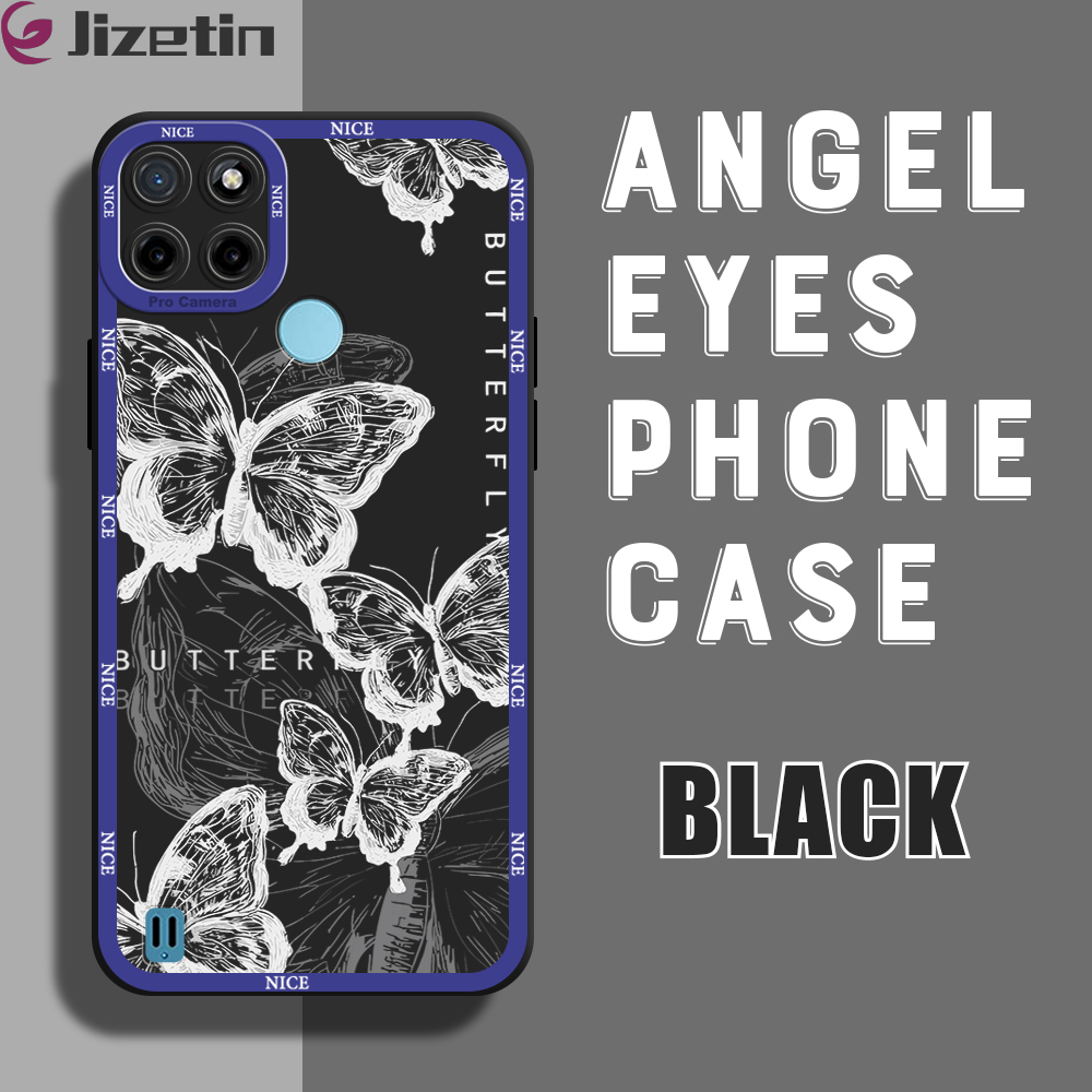 Jizetin for Realme C21Y / C25Y Back Cover Butterfly Drawing Lens Full Protection Frame Phone Case Soft TPU Shockproof Mobile Phone Cases