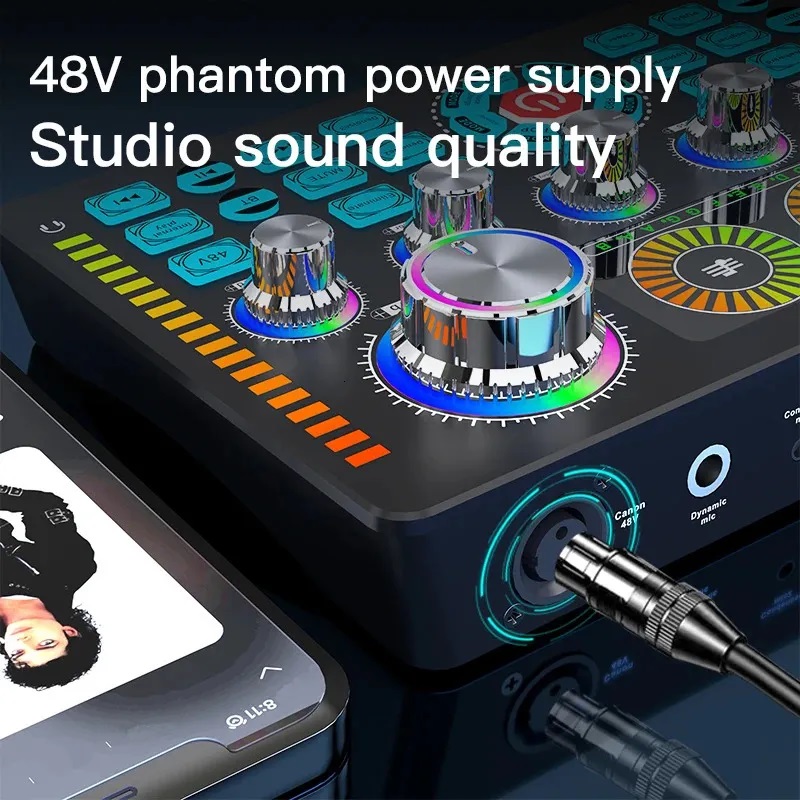 Q7 Latest Professional Portable Bluetooth Sound Card For Karaoke Podcast Home Studio Record Broadcast Microphone Mixer. 