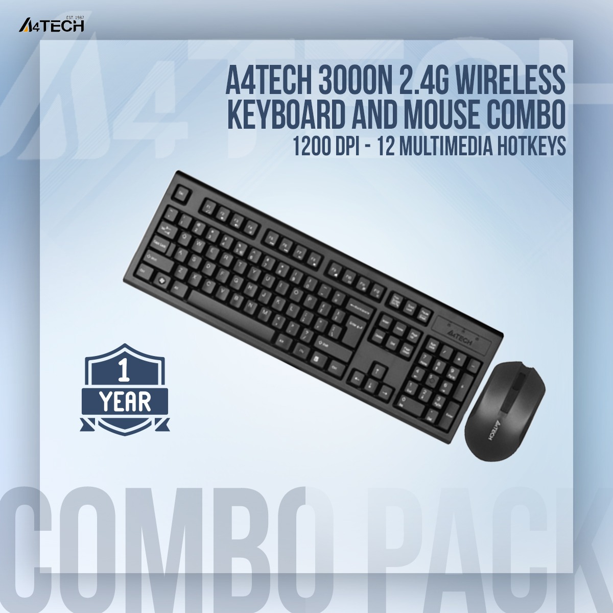 A4TECH 3000N Black Wireless Keyboard & Mouse Combo with Bangla. 