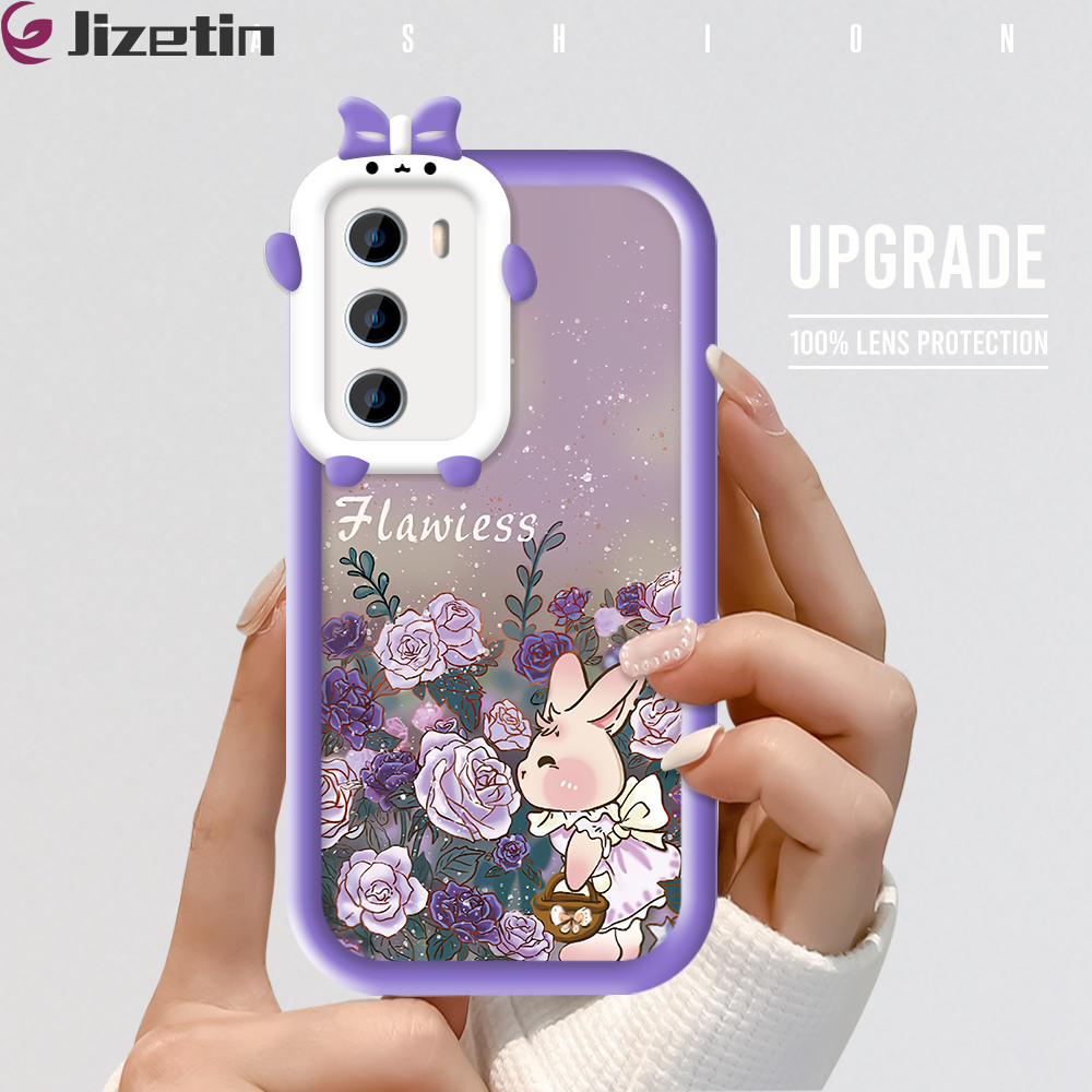 Jizetin for Huawei P40 Back Cover Rose Rabbit Square Camera Soft Rubber Phone Case