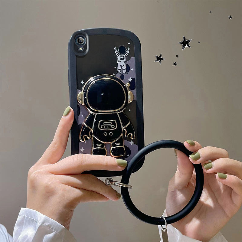 AnDyN Phone Case For Vivo Y91C Y1S 1820 Astronaut luxury Texture Silicone Soft Shell Case with bracket and wrist strap bracelet. 