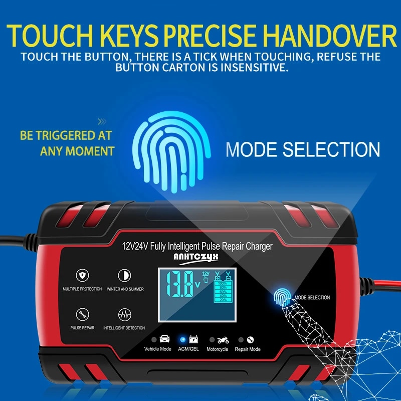 ANHTCzyx Car Battery Charger 12v 8a 24v 4a Smart Fast Charging AGM GEL Wet Lead Acid LCD Battery Charger. 