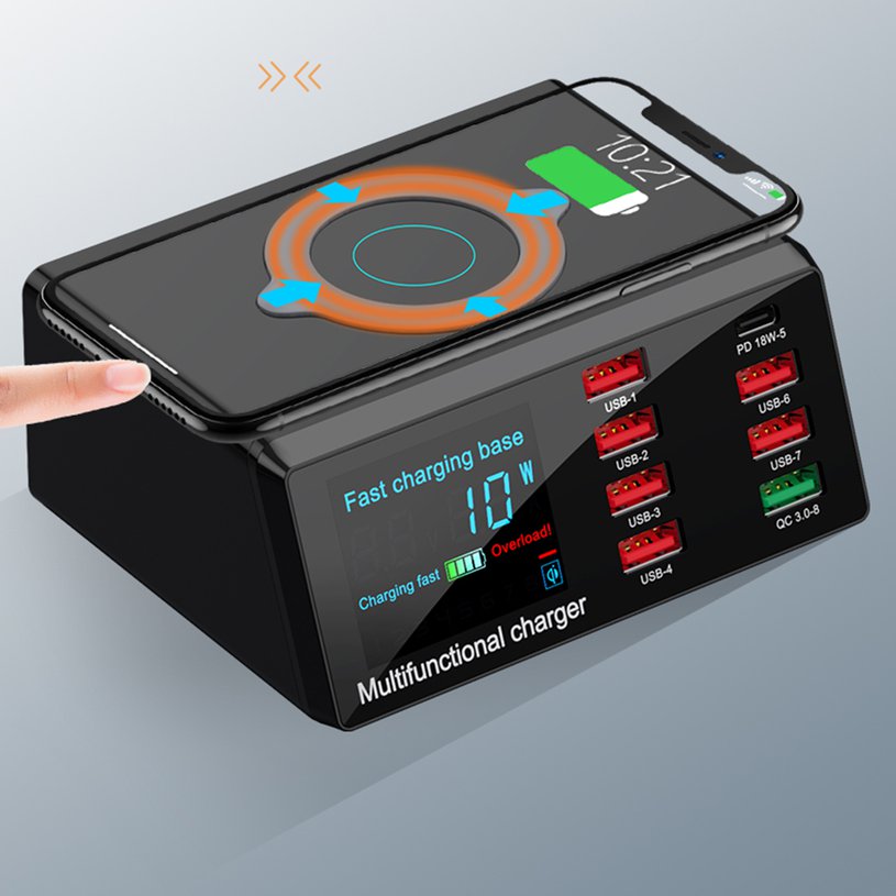8Port Multi Fast USB Charger  Quick Charge 3.0 Phone Charging Station LED Display USB Smart Wireless /  Digital Display  Charger X9. 
