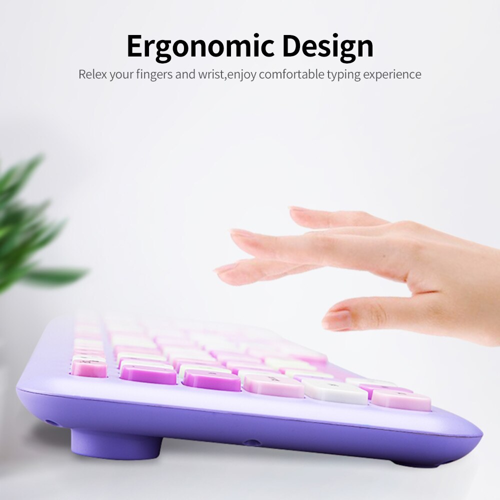 Mofii 666 Keyboard Mouse Combo Wireless 2.4G Mixed Color 110 Key Keyboard Mouse Set With Round Punk Keycaps For Girl Purple. 