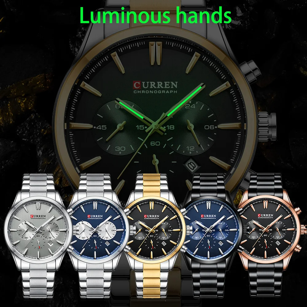 CURREN 8446 Man WristWatch Waterproof Chronograph Auto Date Fashionable  Casual Luxury Stainless Steel Watch For Men - Silver & Ash