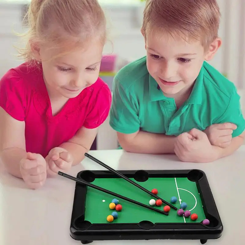 Mini Pool Table Tabletop Desktop Billiards Snookers Game With 2 Sticks & Balls Home Office Desk Stress Relief Games. 