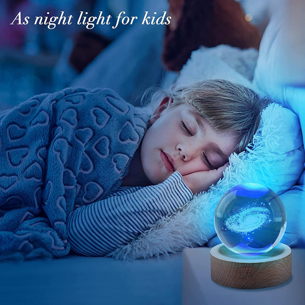 Planet 3D Crystal Ball Engraving Solar System LED Ball Light Touch Switch. 