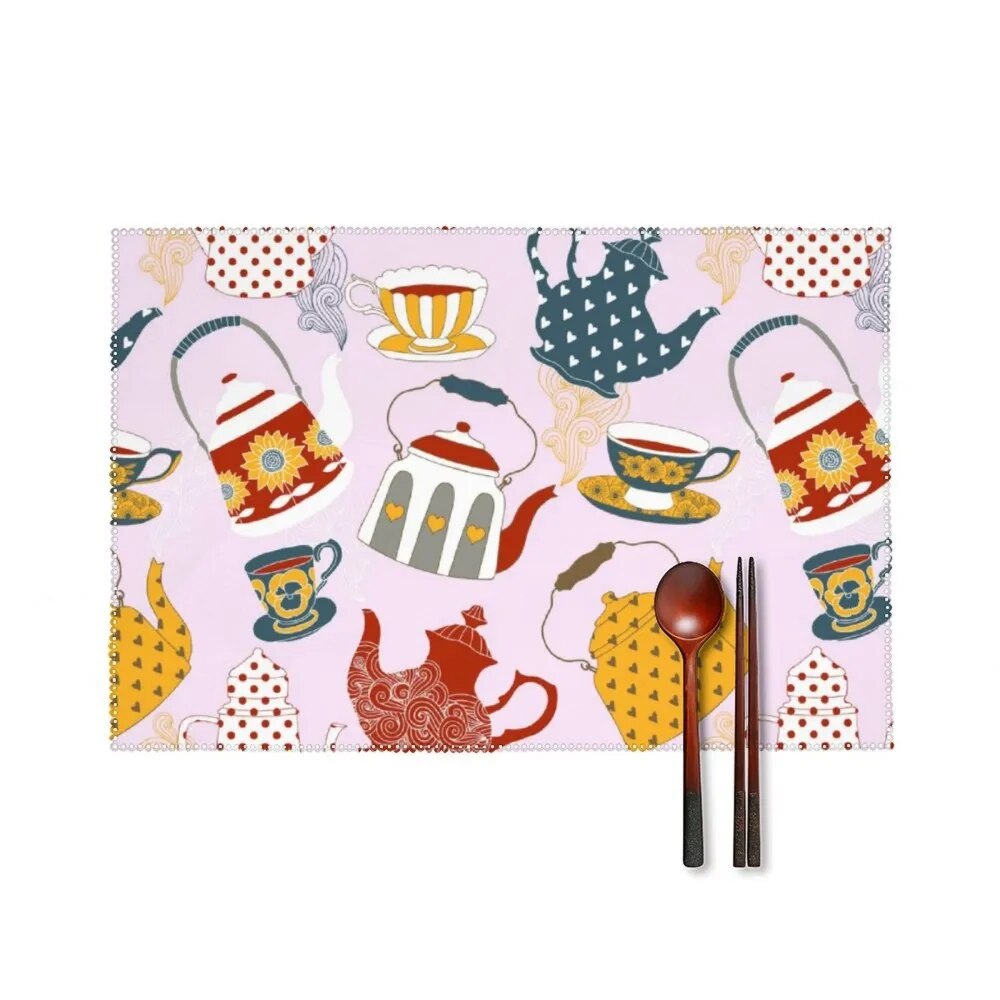 Customized Canvas Dining Mats Set, Dining Table Mat, Glass Decoration, A Set of 4. 
