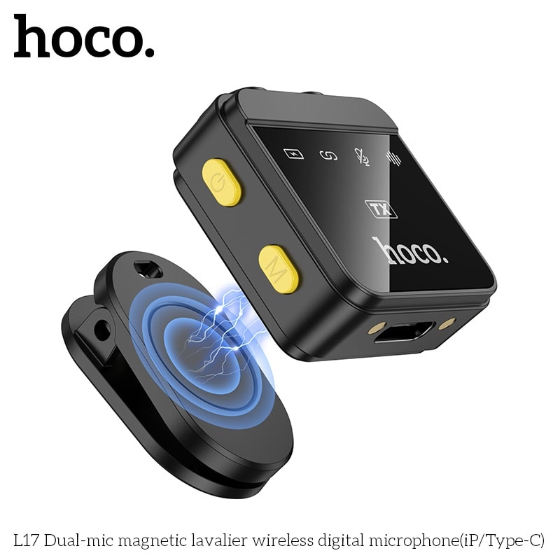 Hoco L17 wireless digital microphone dual magnetic lapel microphone (iP/Type-C). 