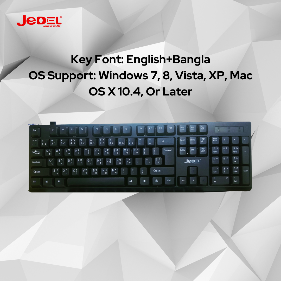 JEDEL-K29 USB Black Office Keyboard With Bangla. 