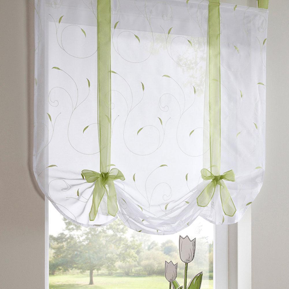 Simple All Match Embroidered Window Floral Short Curtains With