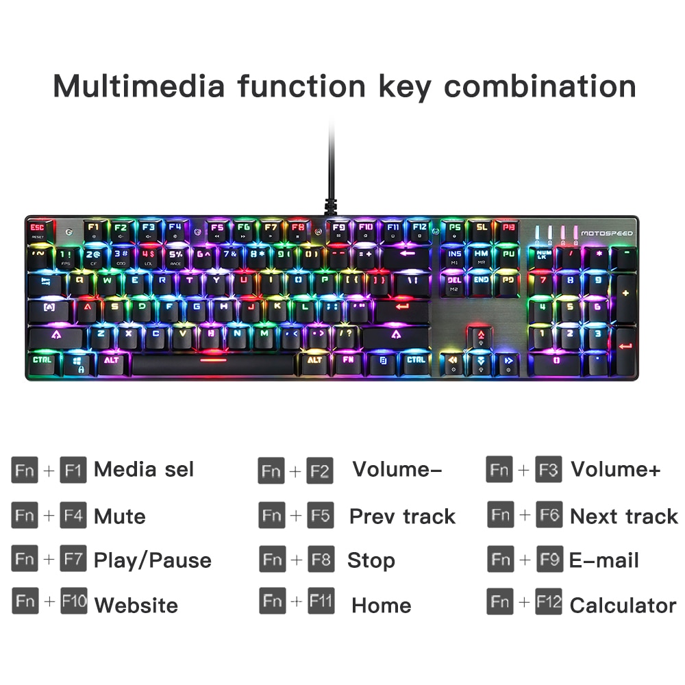 Motospeed CK104 Gaming Mechanical Keyboard 104 Keys RGB Backlit Wired Computer Office Typing Keyboards Red Switch For PC Laptop. 