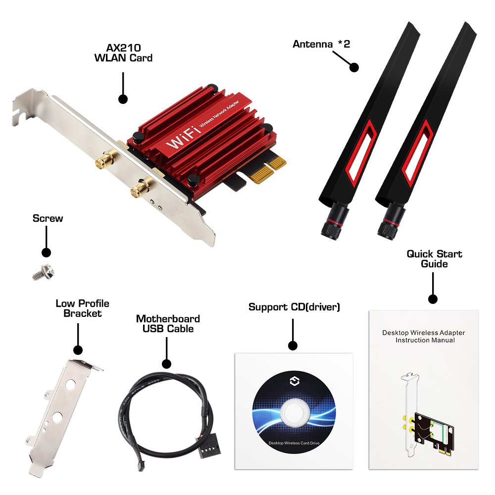 3000Mbps WiFi6E AX210 Bluetooth 5.3 Dual Band 2.4G/5GHz/6GHz WiFi Card 802.11AX/AC PCI Express Wireless Network Card Adapter PC. 