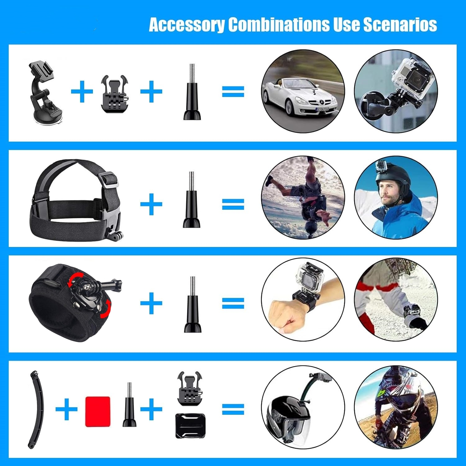 GoPro 13 için 50-in-1 eylem kamera aksesuar kiti 12 11 10 9 8 /Max/GoPro Fusion/Insta360/DJI Osmo spor kameralar aksesuar seti. 