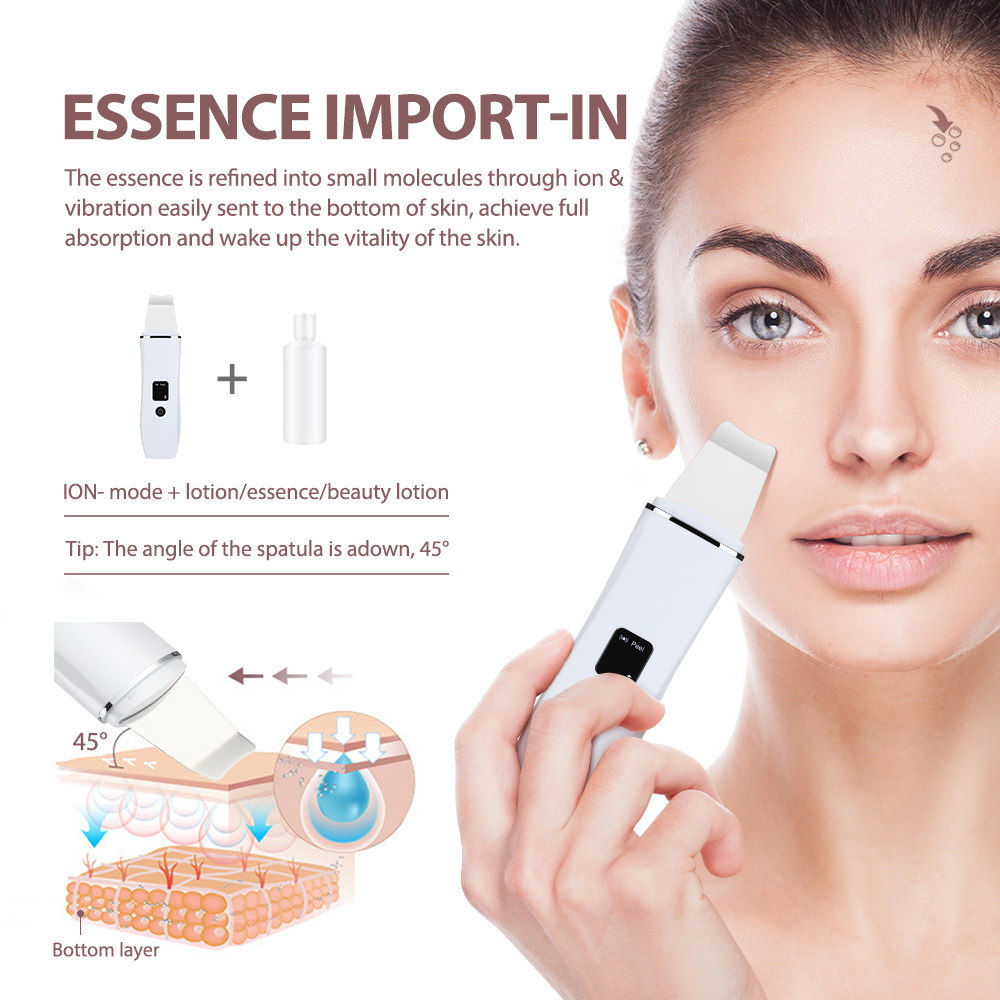 Ultrasonic Facial Cleaner Skin Scrubber EMS Microcurrent Face Lift Machine Peeling Acne Blackhead Remover 4 Mode Deep Cleansing. 